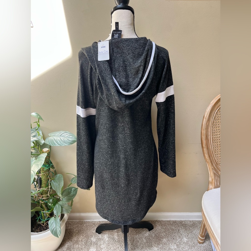 NWT Derek Heart Cozy Charcoal Fleece Hoodie Dress - Picture 5 of 8